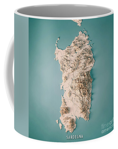 Sardinia Coffee Mug featuring the digital art Sardinia Island Italy 3D Render Topographic Map Neutral by Frank Ramspott