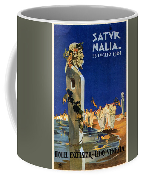 Saturnalia Coffee Mug featuring the painting Saturnalia celebrations on Lido di Venezia - Venice, Italy - Vintage Poster by Studio Grafiikka