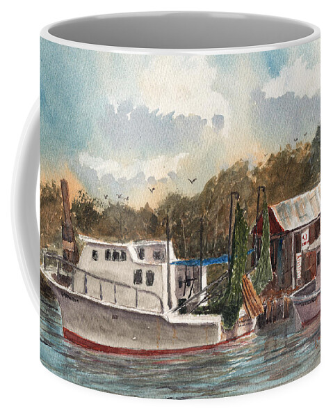 Savannah Coffee Mug featuring the painting Savannah Bait - Coastal Watercolor by Barry Jones