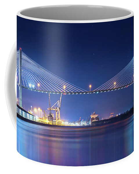 Talmadge Memorial Bridge Coffee Mug featuring the photograph Savannah Bridge by Mark Andrew Thomas