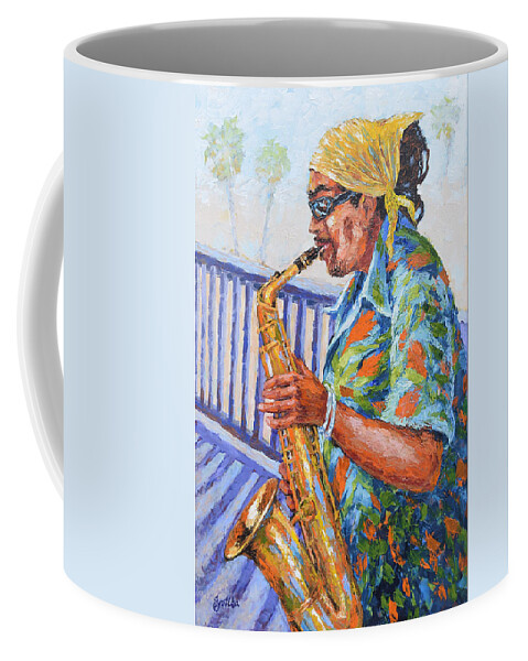 Music Coffee Mug featuring the painting Saxophone Player by Jyotika Shroff