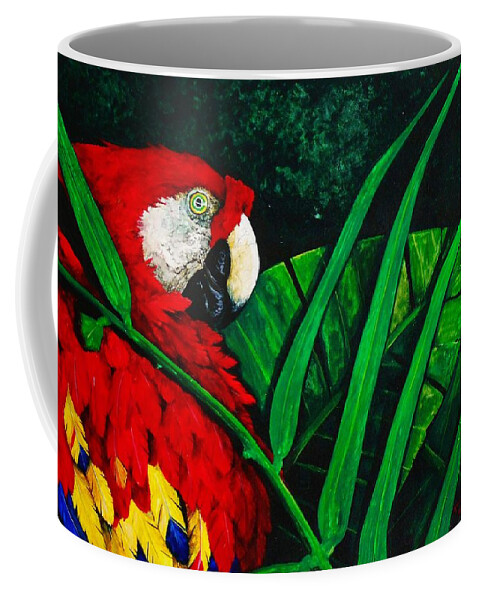 Birds Coffee Mug featuring the painting Scarlet Macaw head study by Dana Newman