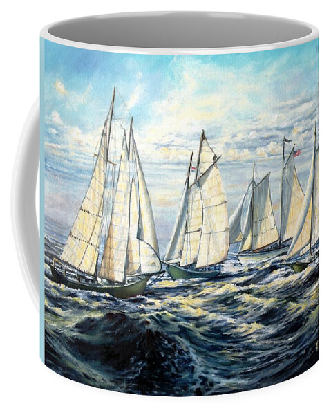Gloucester Coffee Mug featuring the painting Schooner Race by Eileen Patten Oliver