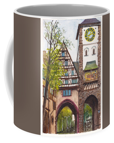 Stone Tower Coffee Mug featuring the painting Schwabentor Freiburg im Breisgau Germany by Dai Wynn