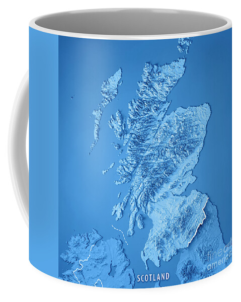 Scotland Coffee Mug featuring the digital art Scotland Country 3D Render Topographic Map Blue Border by Frank Ramspott