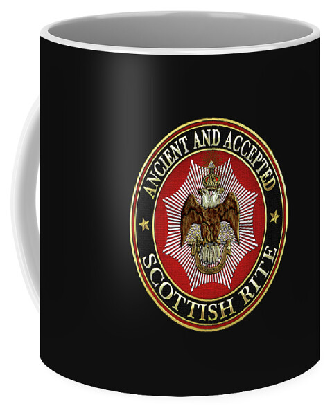 'scottish Rite' Collection By Serge Averbukh Coffee Mug featuring the digital art Scottish Rite Double-headed Eagle on Black Leather by Serge Averbukh
