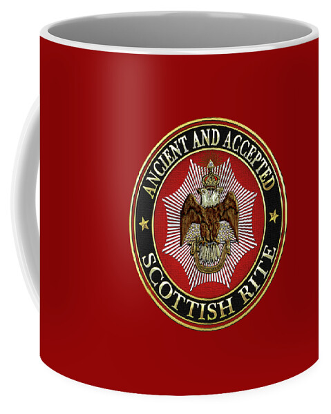 'scottish Rite' Collection By Serge Averbukh Coffee Mug featuring the digital art Scottish Rite Double-headed Eagle on Red Leather by Serge Averbukh