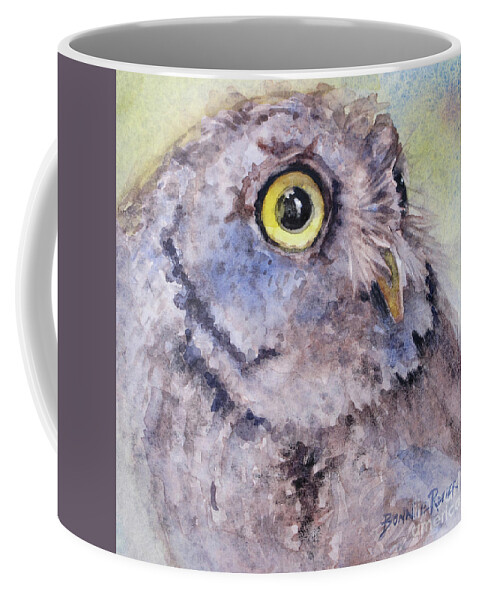 Screech Owl Coffee Mug featuring the painting Screech Owl by Bonnie Rinier