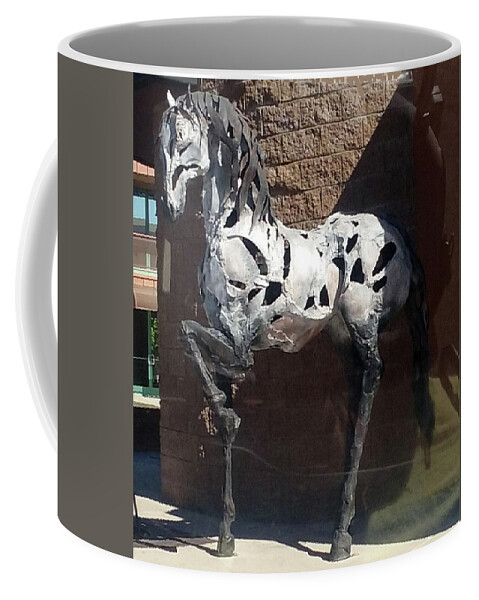Animal Coffee Mug featuring the photograph Scultured Metal Horse Palm Desert by Jay Milo