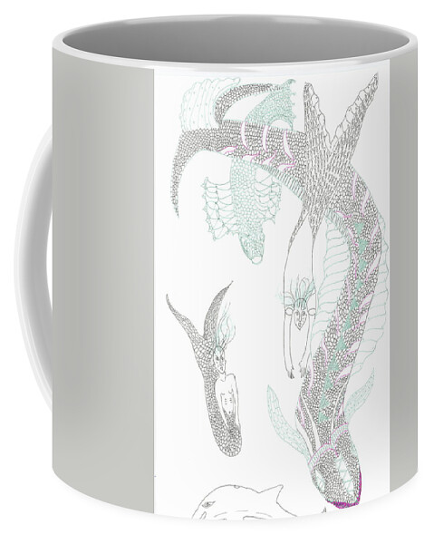 Sea Dragons Coffee Mug featuring the painting Sea Dragons and Mermaids by Helen Holden-Gladsky