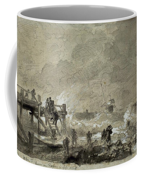 Andreas Achenbach Coffee Mug featuring the painting Sea Landscape With Footbridge by MotionAge Designs