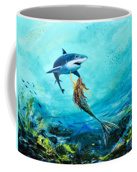 Mermaid Coffee Mug featuring the painting Under the Sea #2 by Gina De Gorna