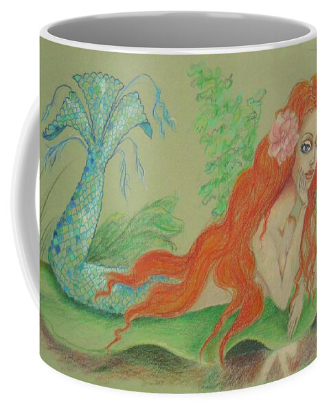 Mermaid Coffee Mug featuring the drawing Sea Siren, Resting -- Whimsical Mermaid Drawing by Jayne Somogy