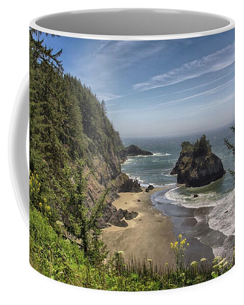 Oregon Coffee Mug featuring the photograph Sea Stacks and Wildflowers by Harold Rau