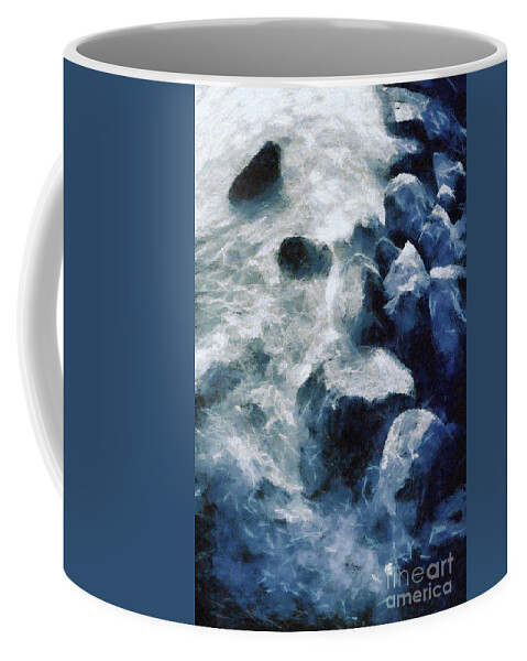 Seascape Coffee Mug featuring the painting Sea sunset seascape with wet rocks by Dimitar Hristov