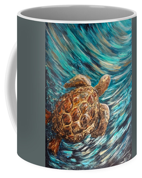 Sea Coffee Mug featuring the painting Sea Turtle Wave Guam by Michelle Pier