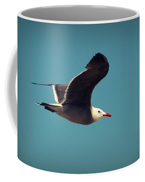 Bird Coffee Mug featuring the photograph Seagull Aflight by Charles Benavidez