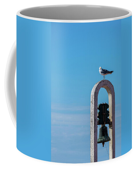Animal Coffee Mug featuring the photograph Seagull and the bell by Paulo Goncalves
