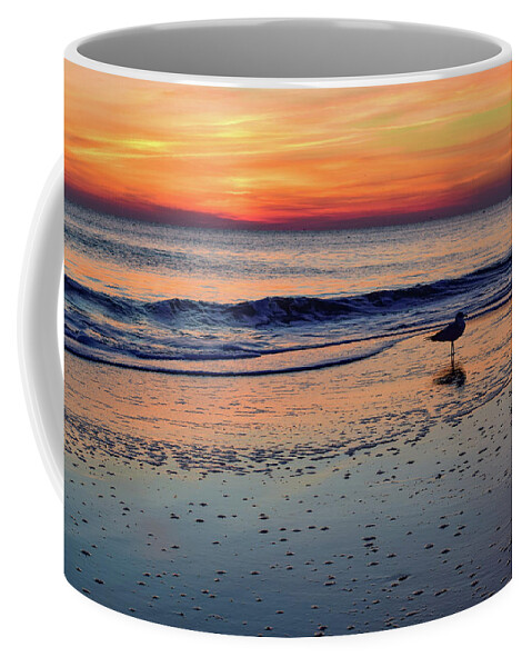 Beach Coffee Mug featuring the photograph Seagull at Sunrise by Nicole Lloyd