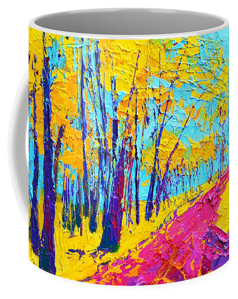 Enchanted Forest Collection - Modern Impressionist Landscape Art - Palette Knife Coffee Mug featuring the painting Searching Within 2 Enchanted Forest Series - Modern Impressionist Landscape Painting Palette Knife by Patricia Awapara