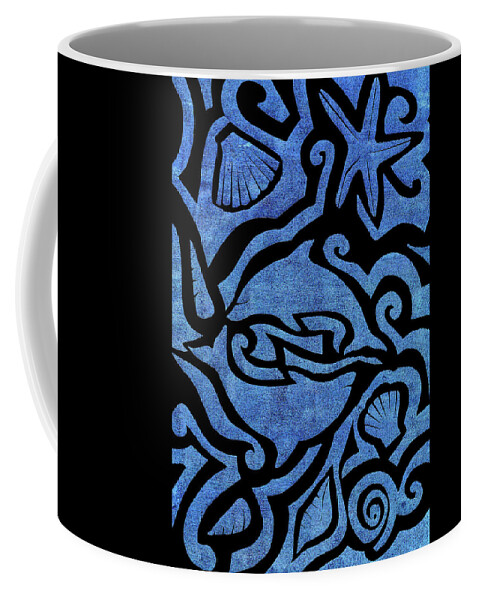 Blue Coffee Mug featuring the mixed media Seascape Cut-Out by Roseanne Jones