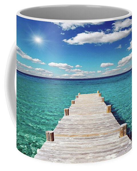Art Coffee Mug featuring the photograph Seascape Sunrise Treasure Coast Florida Pier C6 by Ricardos Creations