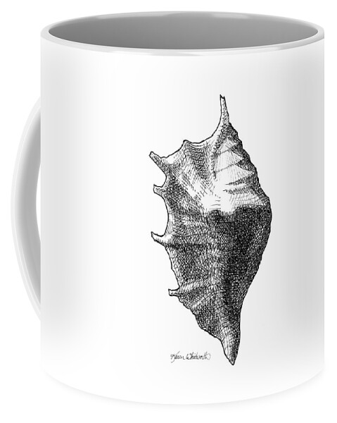 Shell Drawing Coffee Mug featuring the drawing Seashell 1 - Nautical Beach Drawing by K Whitworth