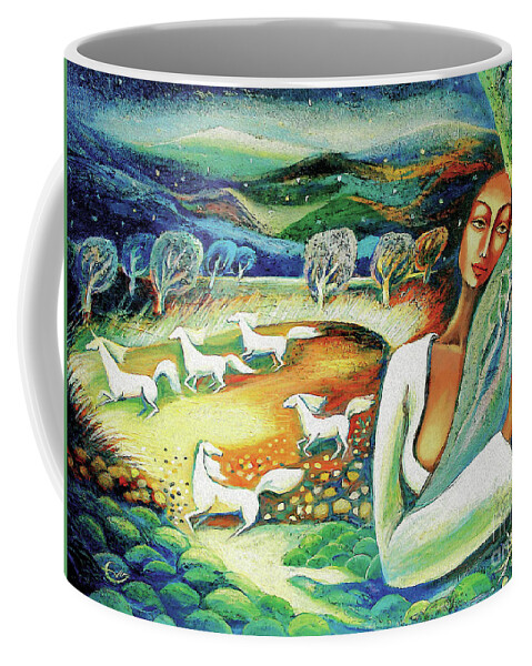 Forest Woman Coffee Mug featuring the painting Seashell Sound by Eva Campbell