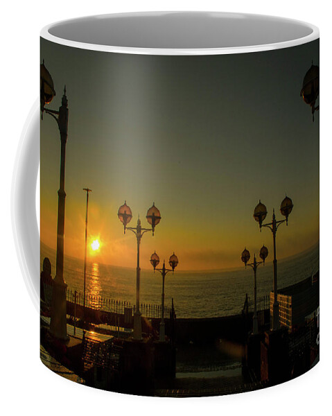 Sun - Sunset - Sky - Lights - Lamps - Sea - Sunglow - England - Uk - Seaside Coffee Mug featuring the photograph Seaside Sunset by Chris Horsnell