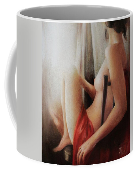 Nude Coffee Mug featuring the painting Seated nude by Vali Irina Ciobanu