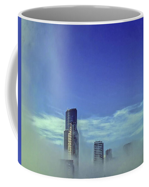 Blue Coffee Mug featuring the photograph Seattle Fog Scape by Kathryn Alexander MA