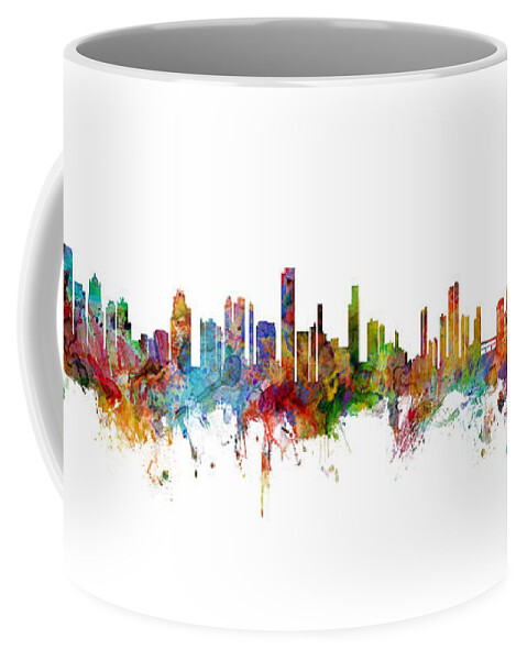 Miami Coffee Mug featuring the digital art Seattle, Honolulu and Miami Skylines Mashup by Michael Tompsett
