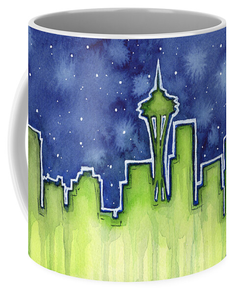 Watercolor Coffee Mug featuring the painting Seattle Night Sky Watercolor by Olga Shvartsur