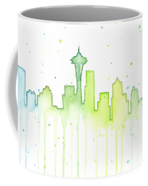 Seattle Coffee Mug featuring the painting Seattle Skyline Watercolor by Olga Shvartsur