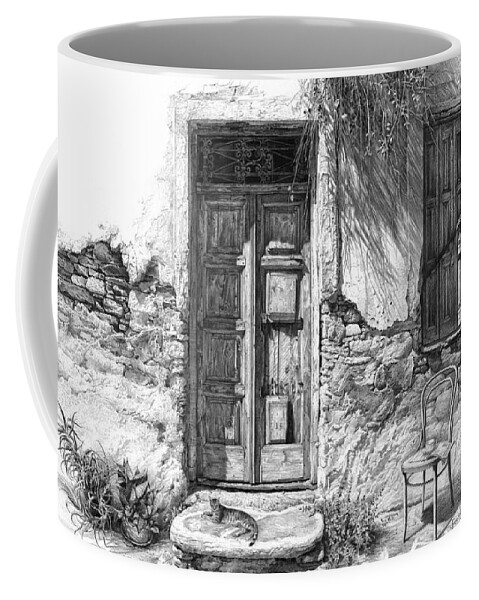 Drawing Coffee Mug featuring the drawing Secret of the Closed Doors by Sergey Gusarin