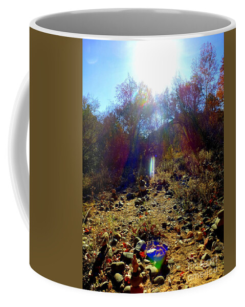Sedona Coffee Mug featuring the photograph Sedona Cairn Sun Orbs by Mars Besso