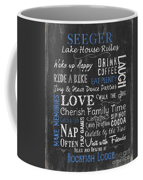 Lake Coffee Mug featuring the painting Seeger Lake House Rules by Debbie DeWitt