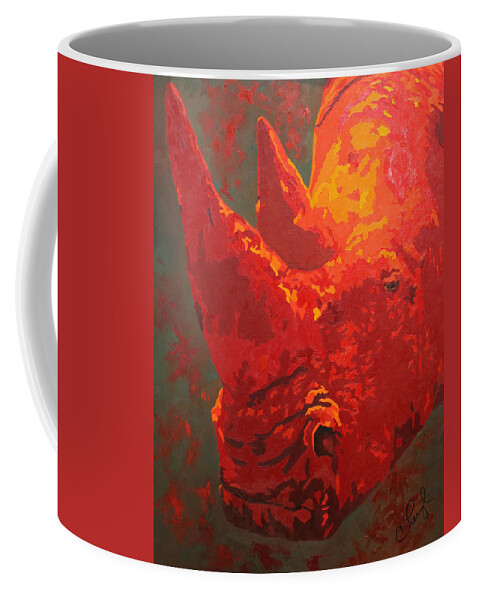 Rhinoceros Coffee Mug featuring the painting Seeing Red by Cheryl Bowman