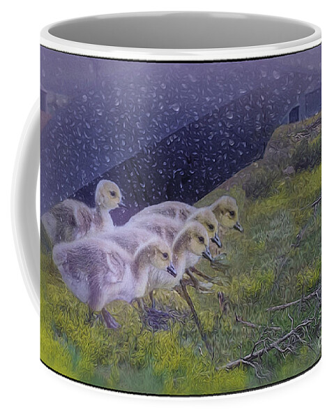 Baby Geese Coffee Mug featuring the digital art Seeking Shelter From The Storm Digital Artwork by Mary Lou Chmur by Mary Lou Chmura