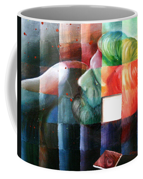 Drawing Coffee Mug featuring the painting Self Portrait 100 with a Missing Piece by Gideon Cohn