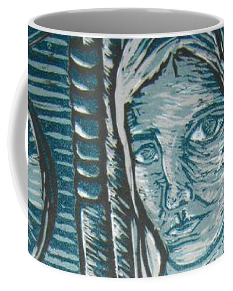 Woman Coffee Mug featuring the relief Self Portrait with Gun by Amanda Kabat