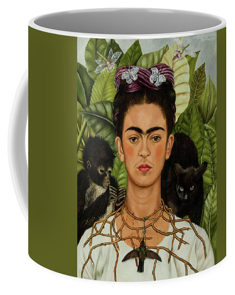 Frida Kahlo Coffee Mug featuring the painting Self-Portrait with Thorn Necklace and Hummingbird by Frida Kahlo