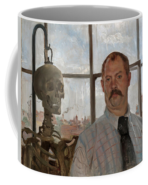 Lovis Corinth Coffee Mug featuring the painting Selfportrait with skeleton by Lovis Corinth