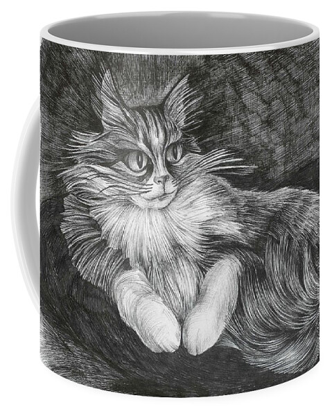 Cat Coffee Mug featuring the drawing Simona by Anna Duyunova