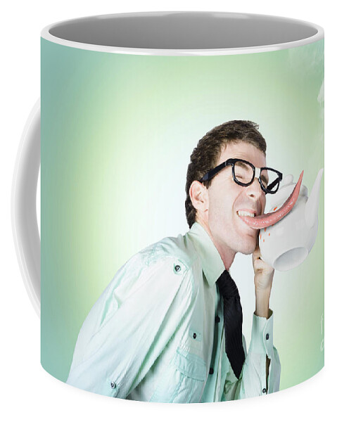 Coffee Coffee Mug featuring the photograph Sensual dorky man preparing for coffee love by Jorgo Photography