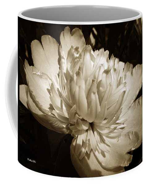 Peony Flower Coffee Mug featuring the photograph Sepia Peony Flower Art by Christina Rollo
