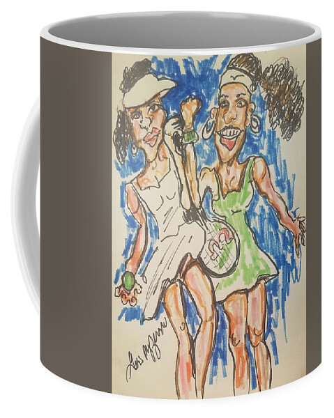 Williams Sisters Coffee Mug featuring the drawing Serena and Venus Williams by Geraldine Myszenski