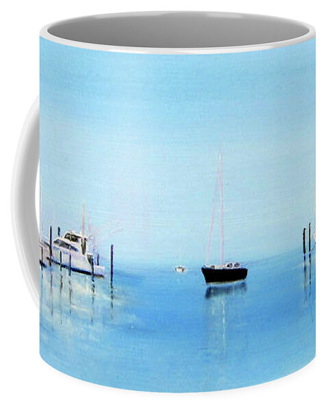 Seascape Coffee Mug featuring the painting Serene Atlantic Highlands Marina by Leonardo Ruggieri