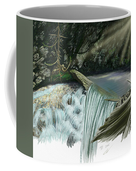 Waterscape Coffee Mug featuring the digital art Serene Oasis of Stagger Inn by Troy Stapek