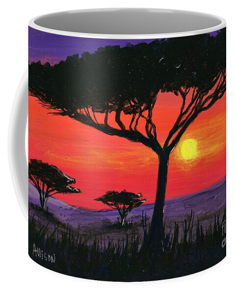 #africa #kalarari #landscapes #sunsets #botswana #sunsets Coffee Mug featuring the painting Kalahari by Allison Constantino